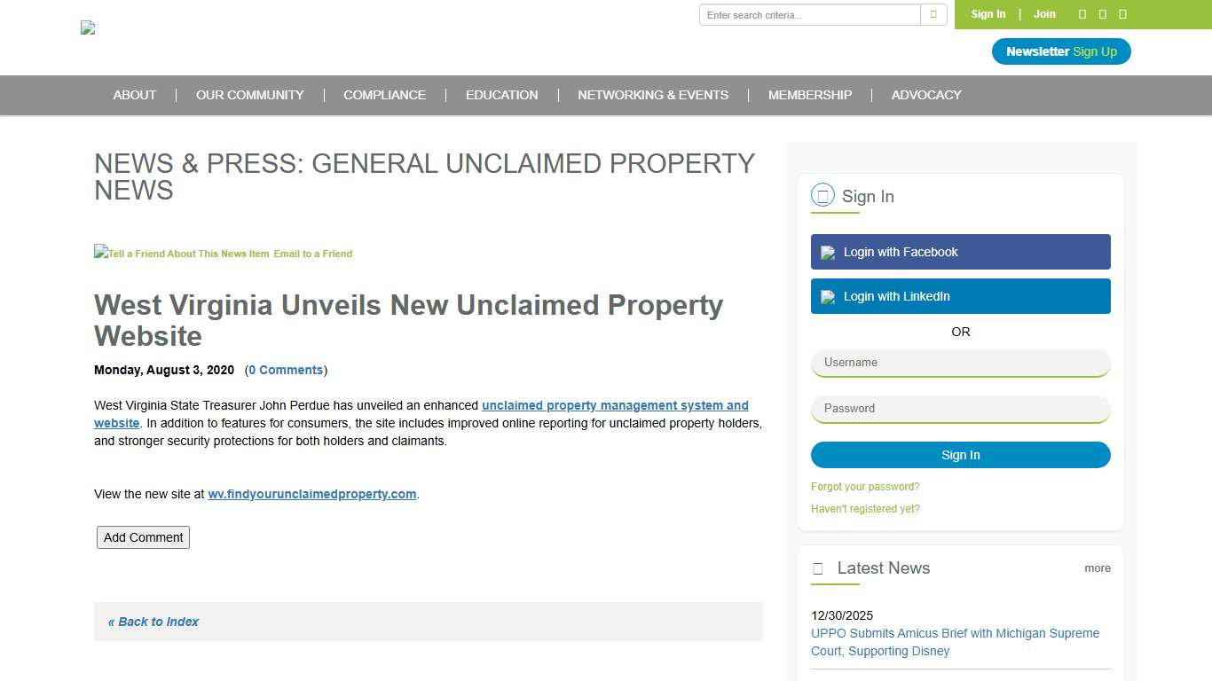 West Virginia Unveils New Unclaimed Property Website - Unclaimed Property Professionals Organization