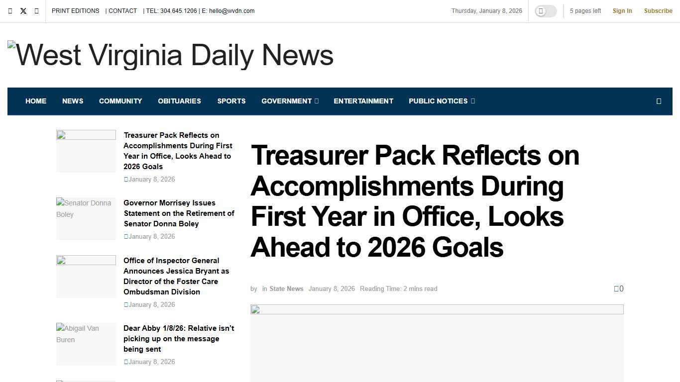 Treasurer Pack Reflects on Accomplishments During First Year in Office, Looks Ahead to 2026 Goals - West Virginia Daily News
