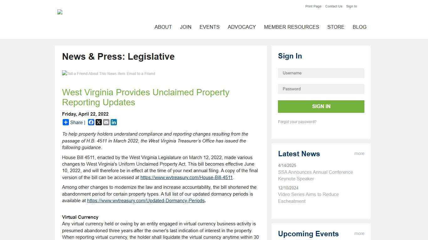 West Virginia Provides Unclaimed Property Reporting Updates - Shareholder Services Association